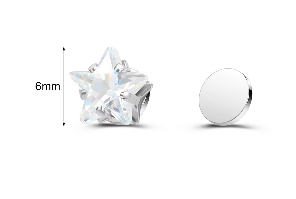 ✨ Magnetic Clip-On Earrings (No Piercing Needed) featuring a sparkling star and heart design with dazzling crystals. Stylish, comfortable, and perfect for everyday wear. 💎🤍