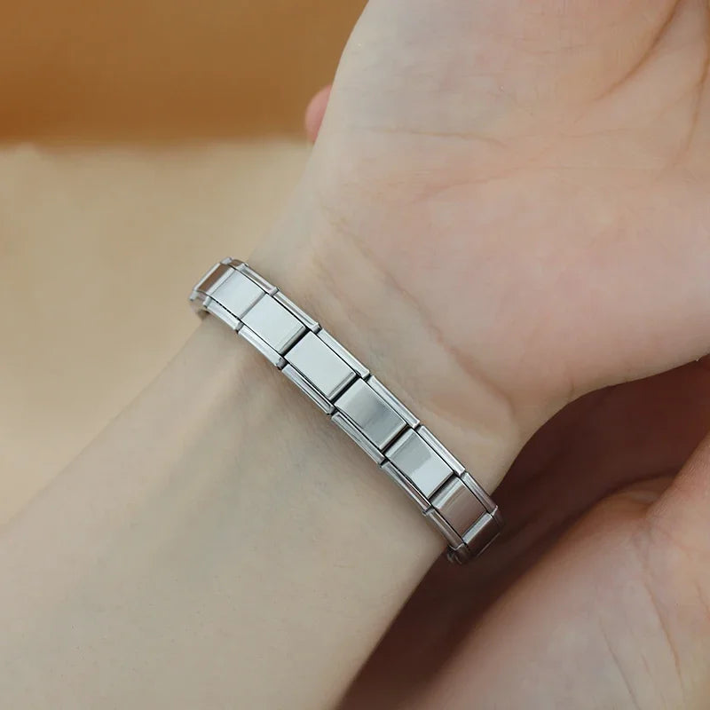 9mm Italian Stainless Steel Charm Bracelet for Him & Her