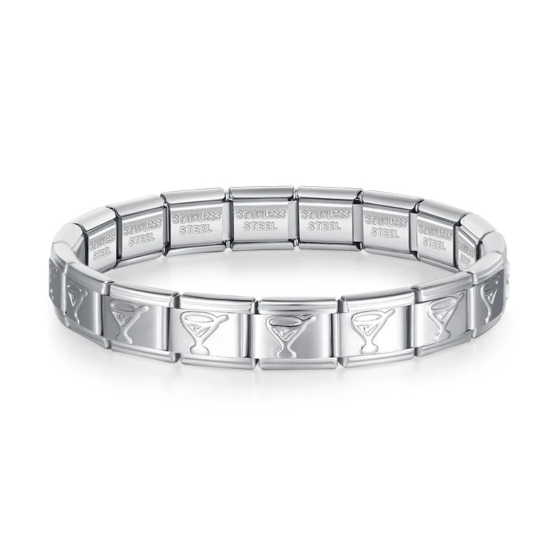 9mm Italian Stainless Steel Charm Bracelet for Him & Her