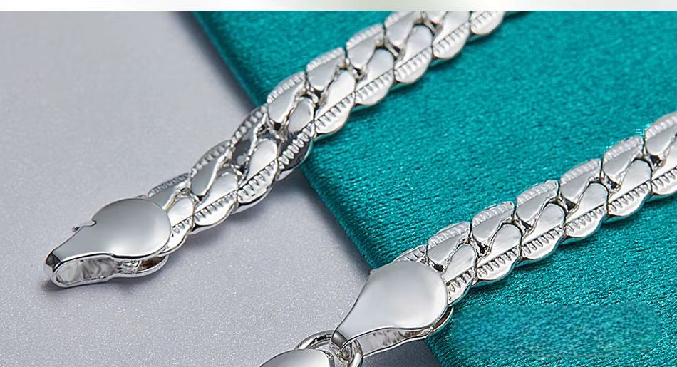 925 Sterling Silver Unisex Bracelet, 6mm Flat Chain Design, Modern and Elegant Style, Perfect for Daily Wear, Special Occasions, and Gifts.