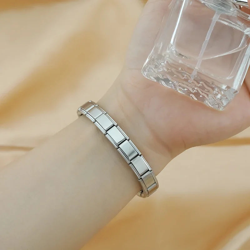 9mm Italian Stainless Steel Charm Bracelet for Him & Her