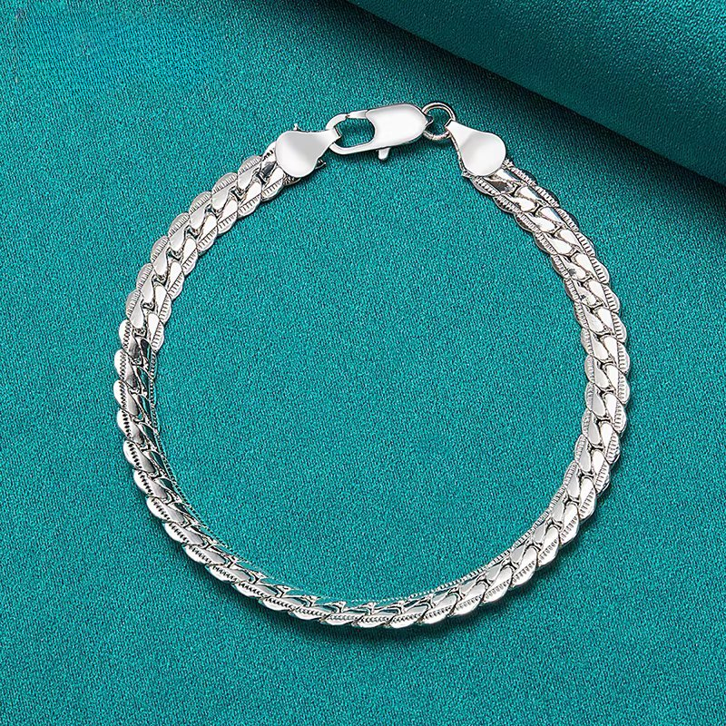 925 Sterling Silver Unisex Bracelet, 6mm Flat Chain Design, Modern and Elegant Style, Perfect for Daily Wear, Special Occasions, and Gifts.