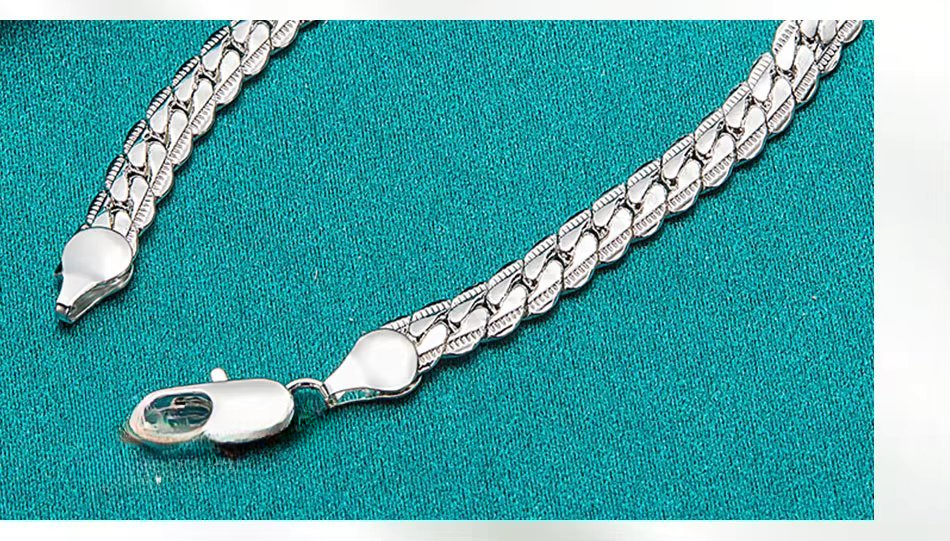 925 Sterling Silver Unisex Bracelet, 6mm Flat Chain Design, Modern and Elegant Style, Perfect for Daily Wear, Special Occasions, and Gifts.